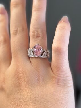 Pink Teardrop Crown Ring - Sterling Silver Style